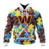 Washington Commanders Custom Name Number Puzzle Autism Awareness Pullover Hoodie