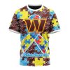 Washington Commanders Custom Name Number Puzzle Autism Awareness T-Shirt