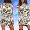 Pittsburgh Steelers Skull Flower Yellow Women Hoodie Dress