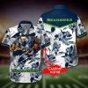 Seattle Seahawks Custom Name Mascot White Hawaiian Shirt