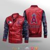 Los Angeles Angels Red Navy Blue Leather Bomber Jacket