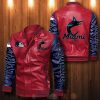 Miami Marlins Red Navy Blue Leather Bomber Jacket