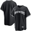 Milwaukee Brewers Nike Black/White Official Custom MLB Replica Jersey