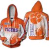Clemson Tigers Orange White Zip Up Hoodie