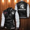 Michigan State Spartans Black White Leather Bomber Jacket