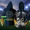 Notre Dame Fighting Irish Custom Name Blue Grey Skull Zip Up Hoodie