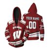 Wisconsin Badgers Custom Name Number Red White Zip Up Hoodie