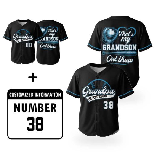 Grandpa Of The Rookie That’s My Grandson Out There – Custom Number Black Baseball Jersey