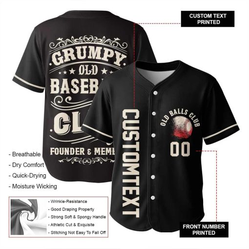 Grumpy Old Baseball Man Club – Custom Text Number Baseball Jersey