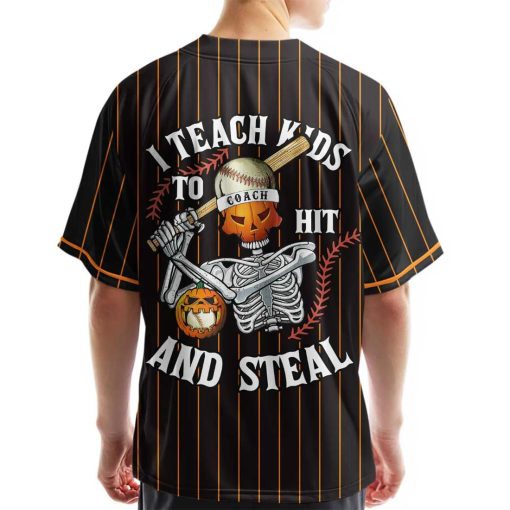 I Teach Kids To Hit And Steal – Custom Text Number Baseball Jersey