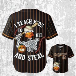 I Teach Kids To Hit And Steal – Custom Text Number Baseball Jersey
