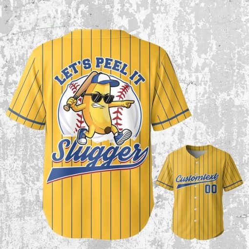 Let’s Peel It Slugger – Custom Text Number Yellow Baseball Jersey