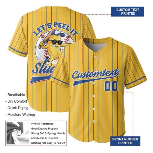 Let’s Peel It Slugger – Custom Text Number Yellow Baseball Jersey