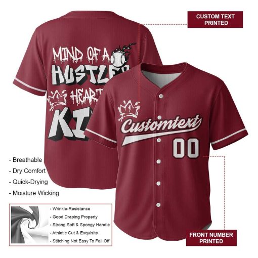 Mind Of A Baseball Hustler – Custom Text Number Baseball Jersey