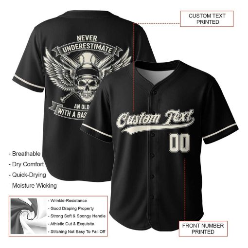 Never Underestimate Old Man – Custom Text Number Baseball Jersey