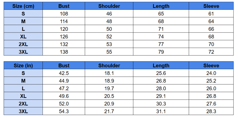 Sports Hoodie Size Chart 